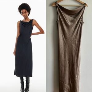 Aritzia Wilfred Sz XS Goddess Tan Champagne Satin Midi Dress